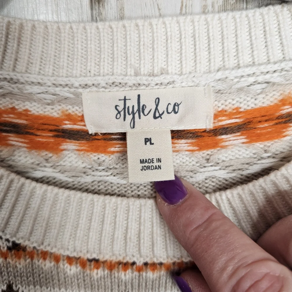 Style & Co Women's Fair Isle Pullover Sweater Brown Orange NWT Size Large Petite - Picture 4 of 11